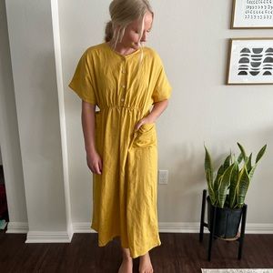 Linen midi dress in mustard